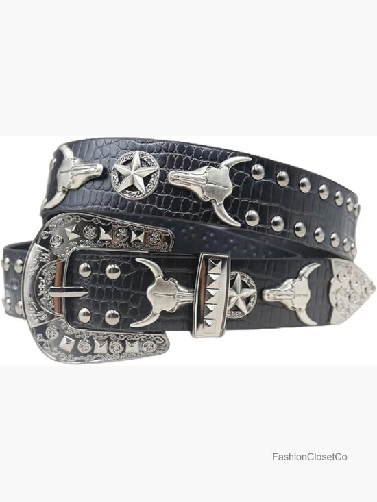 Faux Leather Studded Belt - Y2k Punk Western Cowboy Black Belt main image 6